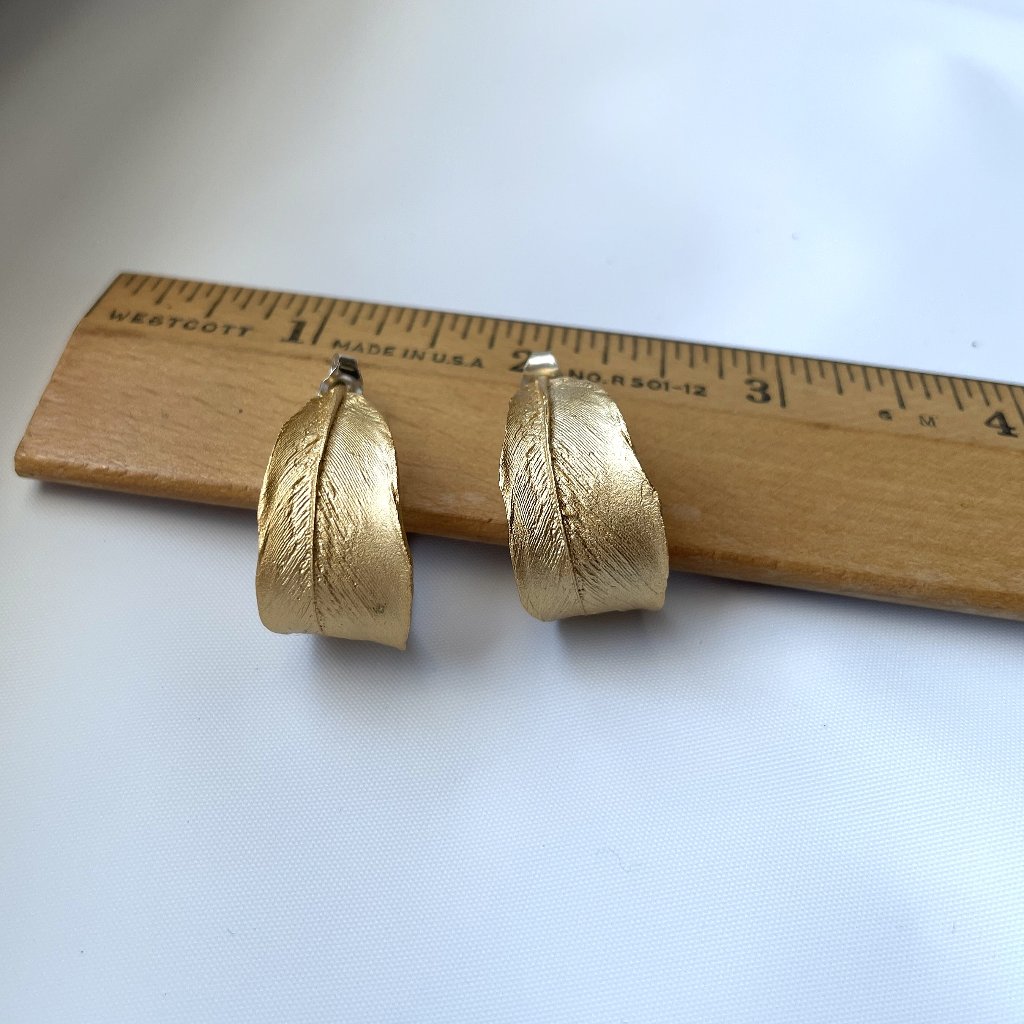 Michael Michaud Gold Feather Hoop Earrings